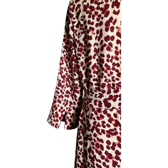 H&M Women's Dress Size 8 Soft Leopard Print 3/4 Sleeve Tie Waist Cream Red - Picture 12 of 13